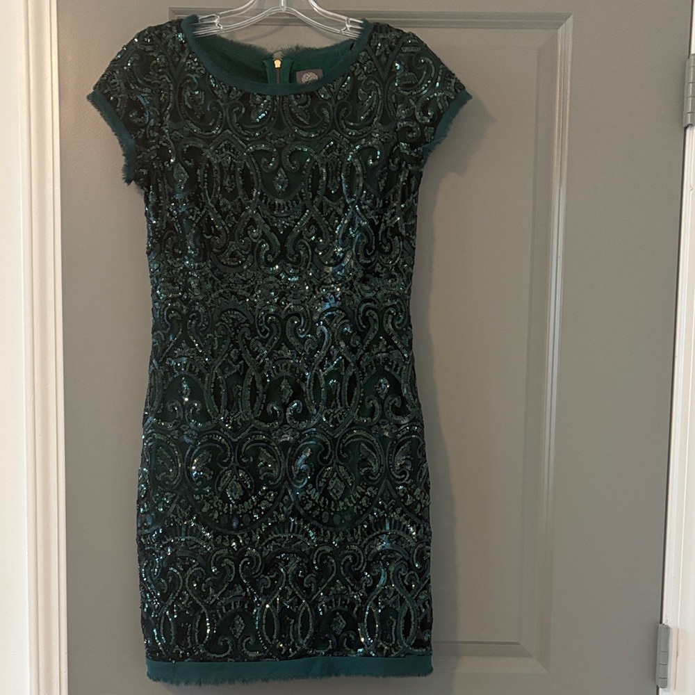 Vince Camuto Dark Green Sequin Mini Dress